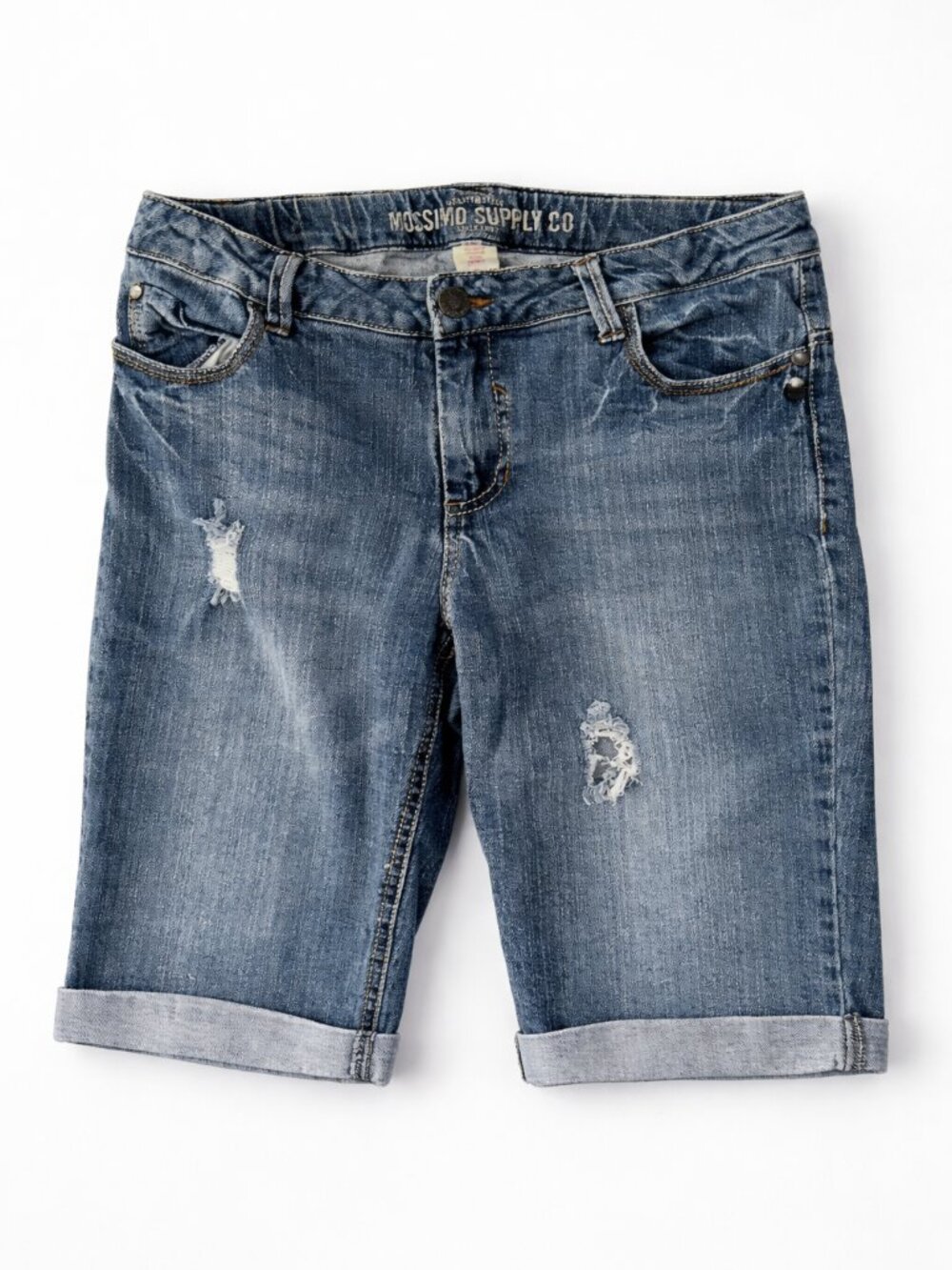 Girls Distressed 9" Denim Shorts Cuffed Mossimo Adjustable Waist XL (14-16)